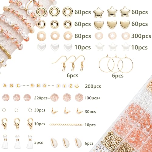 Xylise 6mm/8mm Crackle Glass Beads Bracelet Making Kit Crystal Glass Beads Jewelry Making Kit, Friendship Bracelet kit for DIY Crafts Gifts - color: Two-tone orange