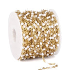 33 Feet Gold Enamel Chains Bulk, 2mm 18K Gold PVD Plated 304 Stainless Steel White Enamel Beaded Cable Link Chain Roll Spool for Jewelry Making - color: Gold White Beads