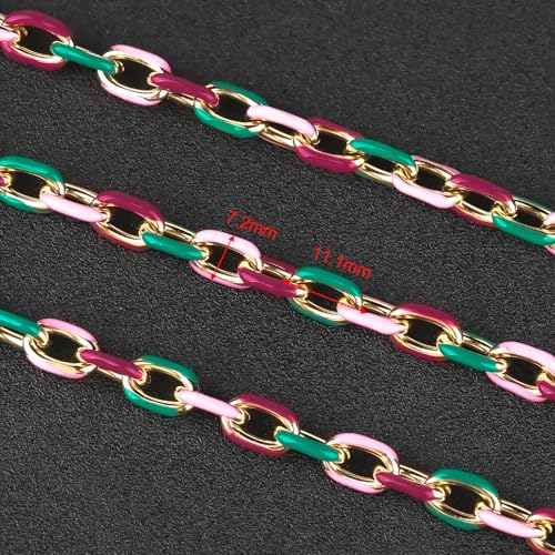 UMAOKANG 2 Meters Colorful Enamel Chain for Jewelry Making Gold Plated Stainless Steel Paperclip Jewelry Chain Roll with Jewelry Findings - color: Pink Green Mixed