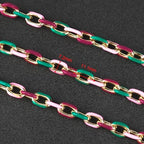 UMAOKANG 2 Meters Colorful Enamel Chain for Jewelry Making Gold Plated Stainless Steel Paperclip Jewelry Chain Roll with Jewelry Findings - color: Pink Green Mixed