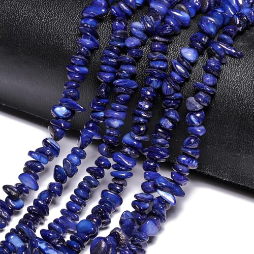 Chip Shell, 260pcs 5-8mm Irregular Shell Beads with Holes, Royal Blue Shell & Lapis Lazuli Like Chip Beads for Jewelry Making - color: Blue