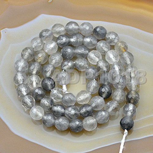 AD Beads Natural Gemstones Faceted Round Spacer Loose Beads 15.5'' 4mm to 10mm (6mm, Faceted Cloud Crystal Quartz) - color: Faceted Cloud Crystal Quartz, size: 6mm