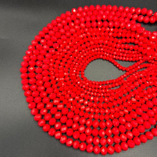 1040PCS Assorted Size Glass Beads, 4/6/8mm Crystal Glass Beads for Jewelry Making, Briolette Crystal Spacer Loose Bulk Beads for DIY Crafts, Suncatchers, Red Color - color: Red