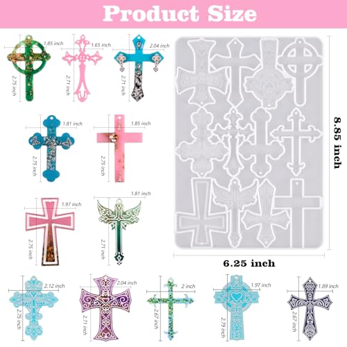 Cross Resin Molds,12 Cavity Epoxy Resin Cross Molds Silicone Molds for Keychain DIY Craft Necklace Jewelry Pendant Making Halloween Gifts