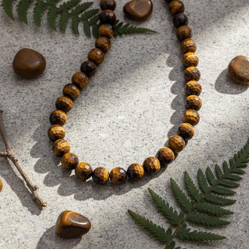 Simple Classic Hand Knotted Created Semi Precious Gemstone Round Ball 10MM Bead Strand Choker Collarbone Necklace Western Jewelry For Women Toggle Clasp 15 17 19 Inch - color: Brown Tigers Eye