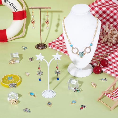 Cheriswelry Rhinestone Enamel Connectors Charm Links Evil Eye Alloy Metal Pendants Antique Silver Flat Round Hamsa Hand Owl Feather Heart Charm Pendant for Bracelet Necklace Jewelry Making - color: Antique Silver Gold-Mixed Shapes