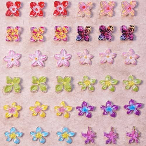 100Pcs Floral Nail Art Charms 3D Mixed Resin Nail Jewelry Colorful Flowers Nail Gems Rhinestones for Design Acrylic Nails Flat Back Nail Accessories for Women Spring Summer Manicure Nails Supplies - color: Style-02