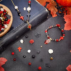 SUNNYCLUE 412Pcs Gothic Skull Beads Black And Red Beads Cross Skeleton Charms Natural Lava Rock Synthetic Turquoise Black Stone Halloween Rose Flower Spacers for Jewelry Making DIY Crafts Gift Holiday