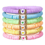 JIASHUYEYE Preppy Bracelets for Teen Girls - Stackable Boho Surfer Friendship Bracelets Set for Little Girls & Women - style: 6Pcs - Hearts C