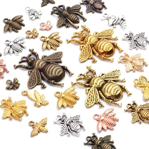 100g Alloy Bee Charm Mixed Honey Bee Pendant Charms Vintage Insect Jewelry Findings for DIY Necklace Bracelet Crafts,40-80pcs - style: Mixed Bee Charms