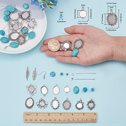 SUNNYCLUE 1 Box DIY 10 Pairs Turquoise Bead Earrings Making Kit Alloy Enamel Leaf Pendants Charms with Turquoise Beads Eye Pin & Earring Hooks for DIY Earring Jewelery Making, Antique Silver - color: 1 Box Diy 10 Pairs Turquoise Bead Earrings Kit