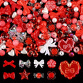 150PCS Valentine's Day Acrylic Pastel Beads for Jewelry Making, Kalolary Colorful Bow Butterfly Flower Kawaii Plastic Candy Heart Cute Macaroon Aesthetic Beads for Bracelet Necklace DIY Supplies (Red) - color: Red
