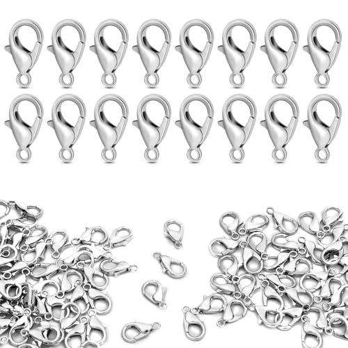 CooBigo 120pcs 12mm Lobster Clasps, Tiny Metal Alloy Lobster Claw Clasps for Necklace Bracelets Clip, Keychain Ring, Jewelry Making Accessories (Silver) - color: 12mm Lobster Clasps Silver