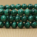 Angelstones Handmade Natural Healing Gemstone 6mm Round Beads Stretch Crystal Bracelet 7 Inch Unisex - color: Malachite