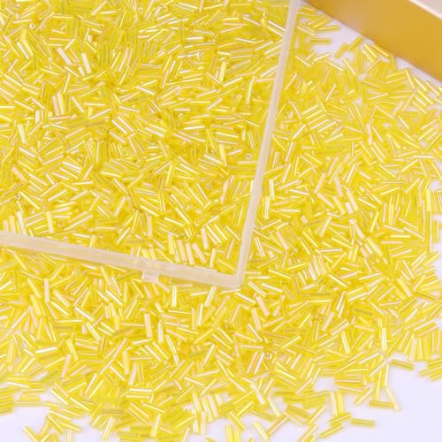 4000 Pcs Yellow Glass Bugle Beads, 2 x 7 mm Embroidery Beads, Small Long Tube Seed Beads for Embroidery Craft Jewelry Making - color: Yellow