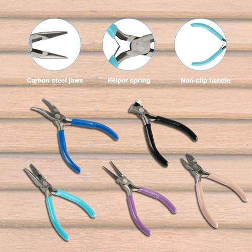 5-Piece Professional Jewelry Pliers Set for Wire Crafting & Repair ： Includes Chain Nose, Round Nose, Bent Nose, Needle Nose & Wire Cutters - style: 5-pcs