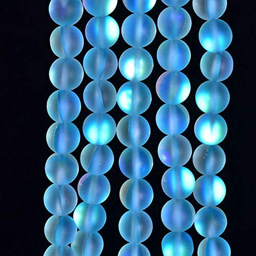 60PCS 6mm Natural Sky Blue Mystic Aura Quartz Gemstone Frosted Matte Titanium Round Loose Spacer Beads 15 inch Full Strand Crystal Healing Power Quartz - color: Sky Blue Mystic Aura, size: 6mm
