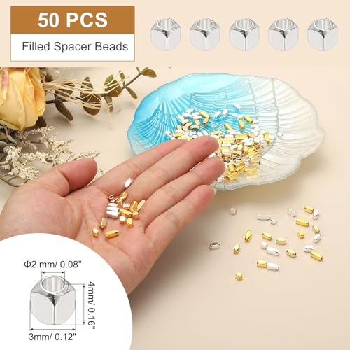 PATIKIL 4x4mm Filled Spacer Beads, 50Pcs Metal Smooth Faceted Tube Tiny Loose Beads for Bracelet Jewelry Making Necklace DIY, Silver - color: Silver, size: 4x4mm