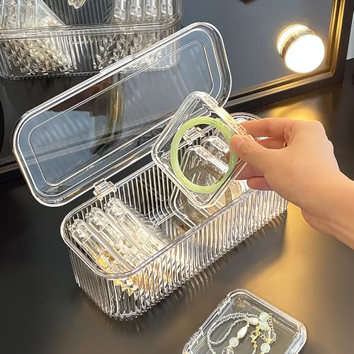 1 Pack Acrylic Bracelet Jewelry Storage Box with 12 Portable Anti Tarnish Organizers for Earrings/ring/necklace (Clear)