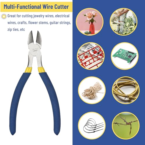 Mr. Pen - 6 Inch Diagonal & Flush Cutting Pliers with Side, Wire & Floral Cutters - color: Blue, size: 6 inch, 1 Pack
