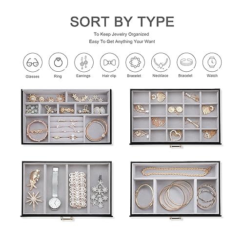 Jewelry Organizer Jewelry Boxes for Women, Jewelry Box with Clear Glass Lid 4-Tier with 3 Drawers, Gift for Women Girl, Black Glass Lid - color: Black Glass Lid