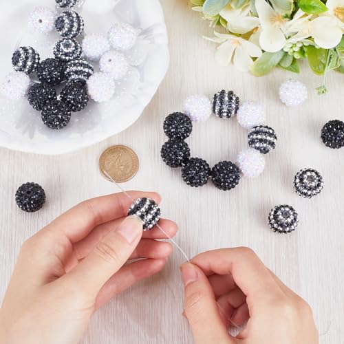 SUNNYCLUE 30Pcs Bubblegum Beads 20mm Rhinestone Beads Bulk Large Opaque Black White Resin Chunky Round Shiny Plastic Beaded Disco Ball Bubble Chunk Spacers for Jewelry Making Kits Beadable Pens - color: 30pcs 20mm Black White Rhinestone Beads