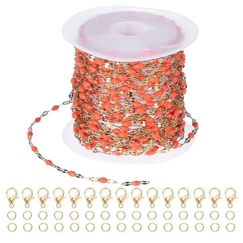 PATIKIL Stainless Steel Jewelry Chain, 16Ft 2mm Orange Enamel Link Cable Chains for Necklace Earring Bracelet Findings Jewelry Making Trucker Hat Chains, Gold/Orange - color: Gold/Orange