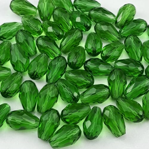 200pcs 3x5mm Teardrop Crystal Glass Beads for Jewelry Making, Faceted Vertical Hole Teardrop Glass Spacer Beads for Wind Chimes Bracelet Earring Necklace DIY Craft(Grass Green) - color: Grass Green, size: 3x5mm