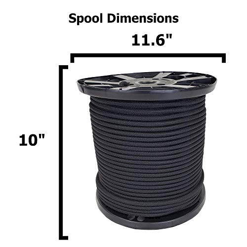 3/8" Black Shock Cord, Marine Grade Polyester Bungee Cord, 500 ft Spool, UV Resistant Elastic Rope - size: (#12) 3/8" x 500 feet