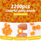 1200pcs Pony Beads Bulk – Orange 6x9mm Plastic Craft Beads for Bracelets, Jewelry, Hair Braiding & DIY Projects - color: Orange