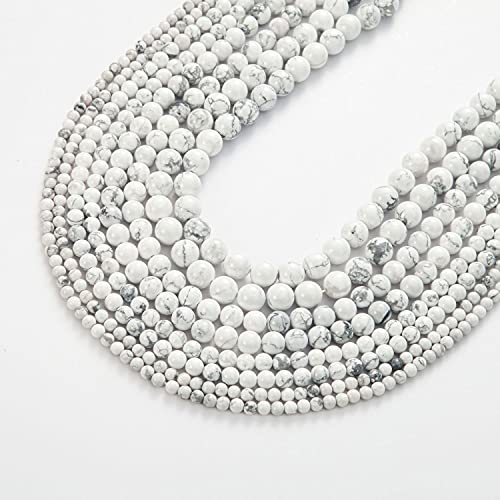 100Pcs Natural Stone Beads 6mm White Howlite Round Gemstone Loose Beads with Elastic Bracelet String for Bracelets Necklace Jewelry Making - color: White Howlite, size: 6mm