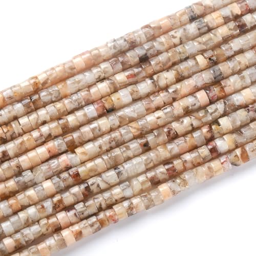 150pcs 2x4mm Natural Flowery Cowry Fossil Tube Shape Beads Loose Flat Round Cylinder Flat Spacer Green Stone Beads for Bracelet Earrings Jewelry Making - color: Flowery Cowry Fossil Stone, size: 2x4mm Tube shape