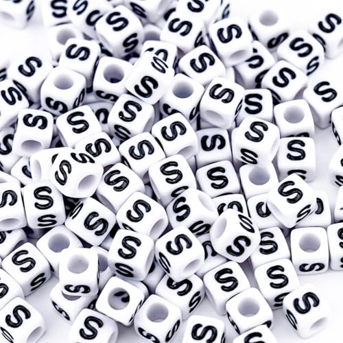 500Pcs White Square Letter Beads S 6X6mm Individual Cube Alphabet Beads for Friendship Bracelets Making - color: Square - S