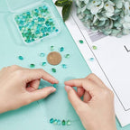 AHANDMAKER 100 Pcs Teardrop Czech Glass Beads, 5 Colors Transparent Crystal Beads with Glitter Water Drop Loose Pendants Beads for DIY Necklace Earring Bracelet Jewelry Making, Blue&Green