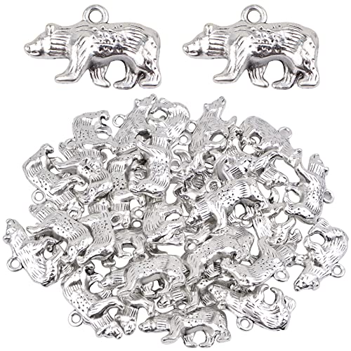 30pcs Bear Pendant Charms Tibetan Alloy Cute Small Animal Bear Pendants Decorative Accessories for DIY Necklace Bracelet Keychain Jewelry Making Findings - color: Antique Silver