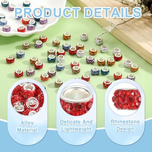 uxcell 50Pcs European Large Hole Beads, Rhinestone Craft Bead Crystal Charm Spacer Beads for Pens Bracelet Making Necklace DIY Craft, Red - color: Red