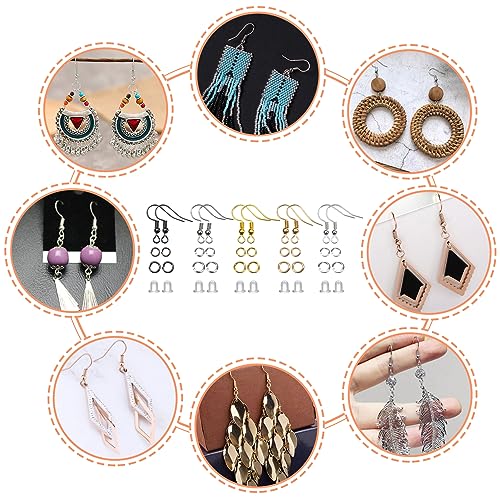 TOAOB 150pcs 5 Colors Earring Hooks Kit Hypoallergenic Ear Wires and 1000pcs Jump Rings 200pcs Earring Backs for Earrings Making Jewelry Making Findings - color: Gold/Silver/Gray/K gold/Platinum