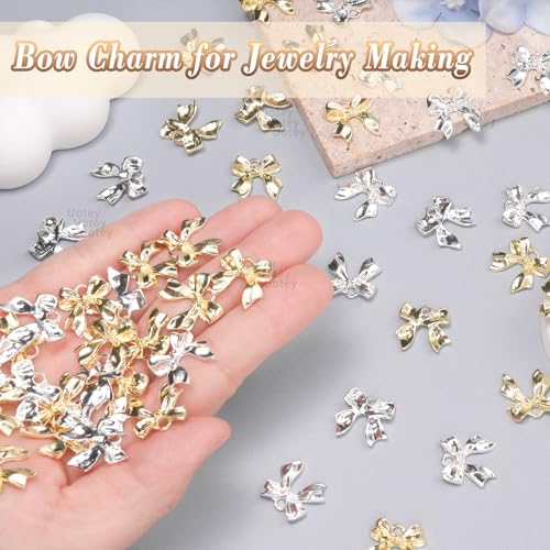 60 Pcs Alloy Bow Bowknot Charms, Silver and Gold Bow Tie Pendant Charms Bulk for Jewelry, Bowknot Pendants Earring Charm Necklace Bracelets DIY Crafts Supplies - color: Set-3