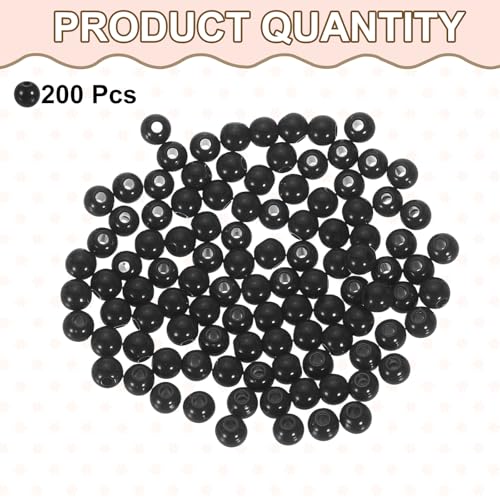 HARFINGTON 200pcs Black Acrylic Round Beads 6mm Dia 1.9mm Hole Plastic Resin Smooth Balls Loose Bead for Jewelry Making Bracelets Necklace Earrings DIY - color: Black, size: 6mm