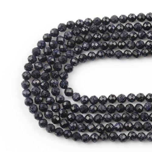 4mm 90pcs Natural Blue Sandstone Stone Beads, Songxi Small Faceted Round Loose Gemstone for Jewelry Making, DIY Art and Craft, Bracelet Necklace (1 Strand) - color: Blue Sandstone, size: 3.7-4.2mm