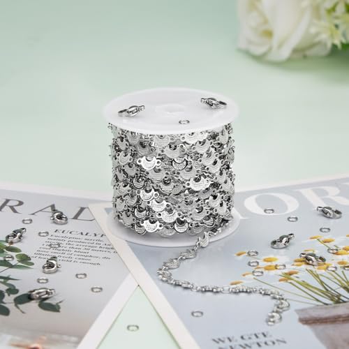 KYUNHOO 4 Meters Silver Chains for Jewelry Making Crescent Moon Shape Stainless Steel Chains Bulk with Jewelry Connectors for Women Men Make Crafts - color: Moon Silver