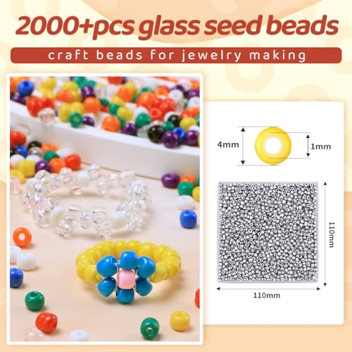 2000pcs Silver Glass Seed Beads, Colorful Tiny 4mm Beads for Jewelry Making, Beading Supplies. - color: Silver