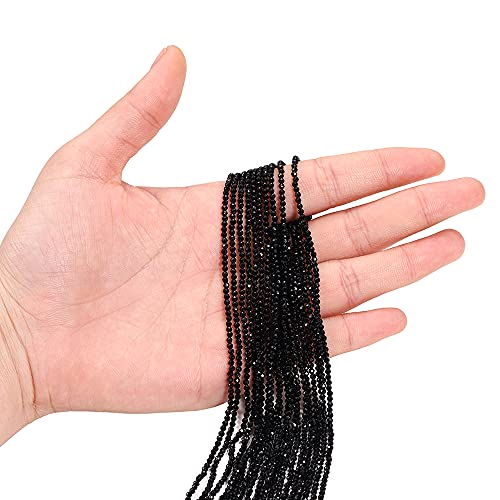 2mm Quartz Crystal Round Beads Faceted Glass Beads Loose Spacer Beads for DIY Bracelet Jewelry Making Supplies Accessories (Black) - color: Black