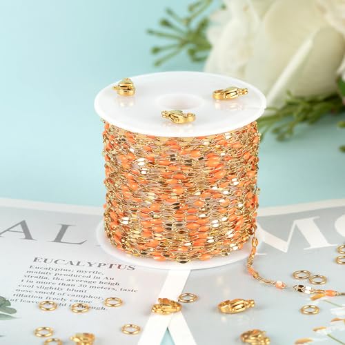 UMAOKANG 5 Meters Bulk Chain for Jewelry Making - Gold Plated Stainless Steel DIY Jewelry Supplies Findings - color: Gold-Orange
