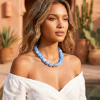 Chunky Necklaces for Women, Trendy Colorful Square Acrylic Resin Beads Statement Choker Necklace, Lightweight Boho Summer Beach Vacation Jewelry - color: Larimar Blue color
