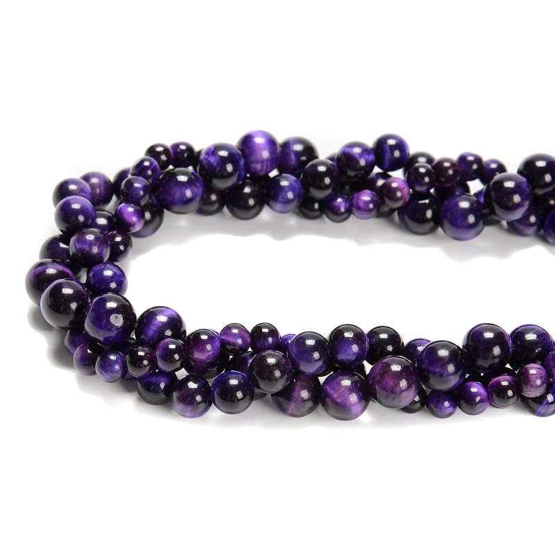 95pcs(2 Strand/Set) 8mm Purple Tiger Eye Stone Beads with Energy Power, Smooth Round Gemstone Beads for Jewlery Bracelets Earrings Making DIY - color: Purple Tiger Eye, size: 8mm