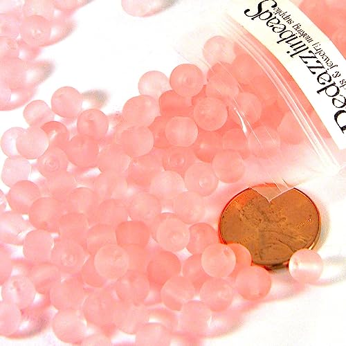 100 Matte Frosted Translucent 6mm x 5mm Round Loose Glass Jewelry Spacer Beads with 1.2mm Hole in Many Colors (Salmon Peach) - color: Salmon Peach