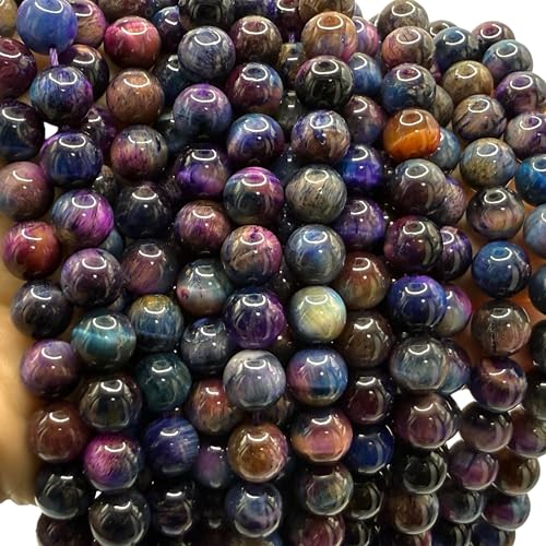 ABCGEMS High-Flash Galaxy Tiger Eye Beads from Africa (Blend of Blue & Purple Hues that Mimic The Beauty of The Galaxy) Smooth Round 10mm - color: Galaxy-Blue Tiger's Eye