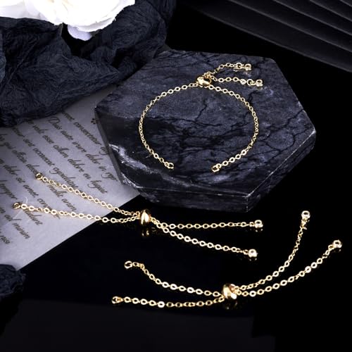 FASHEWELRY 10Pcs 18K Gold Plated Cable Chains Bracelet Adjustable Slider Bracelet Slider Extender Chains with Cubic Zirconia Ends for Woman Girl Jewelry Making, 7.87 Inch Long - color: 18K Gold Cable Chains, size: 7.87"