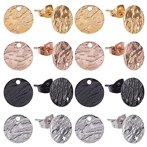 SUNNYCLUE 1 Box 20 Pairs 4 Colors Stainless Steel Ear Studs with Earring Backs Flat Round Earring Findings with Holes for DIY Making Necklace Earrings Bracelet - color: 20 Pairs Mixed Color Ear Studs Findings